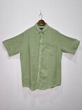 Daniel Cremieux Shirt Men's Large Green 100% Italian Linen Classic Fit Pocket